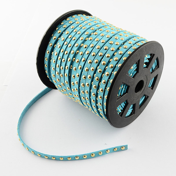 

PandaHall Faux Suede Cord, Faux Suede Lace, with Golden Alloy Rivet, for Punk Rock Jewelry Making, Sky Blue, 6x2.5mm, 50yards/roll(150...