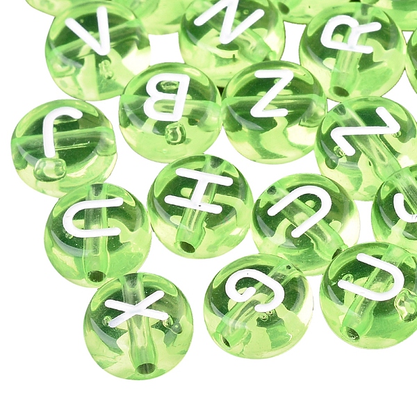 

PandaHall Transparent Acrylic Beads, Flat Round with White Mixed Letters, Lawn Green, 7x4mm, Hole: 1.5mm, about 1480pcs/200g Acrylic Flat...