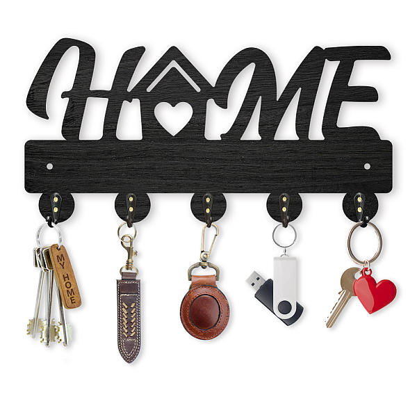 

PandaHall Wood & Iron Wall Mounted Hook Hangers, Decorative Organizer Rack, with 2Pcs Screws, 5 Hooks for Bag Clothes Key Scarf Hanging..., Black