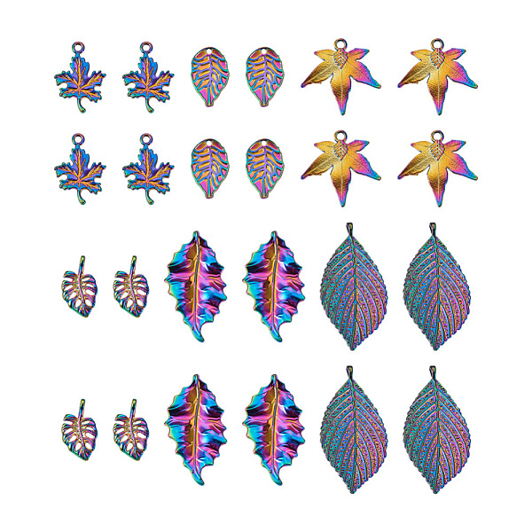 

PandaHall Jewelry 24Pcs 6 Style Plated Alloy Pendants, Cadmium Free & Lead Free, Maple Leaf, Rainbow Color, 4pcs/style Alloy Leaf