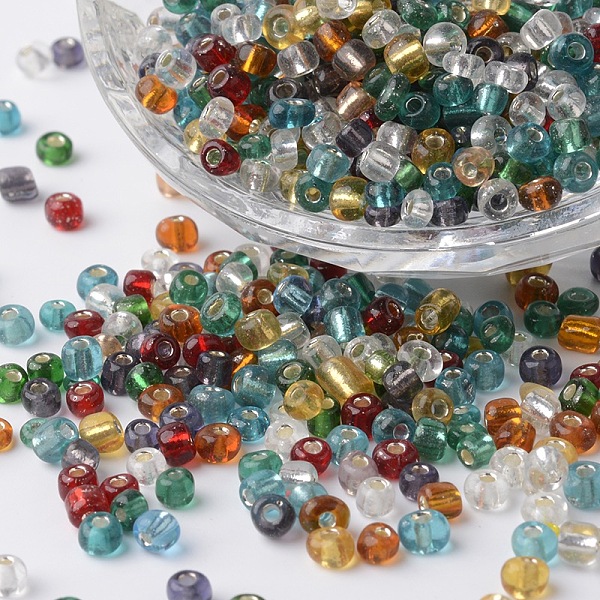 

PandaHall 6/0 Silver Lined Round Glass Seed Beads, Mixed Color, 4mm, Hole: 1.5mm, about 500pcs/bag Glass Multicolor