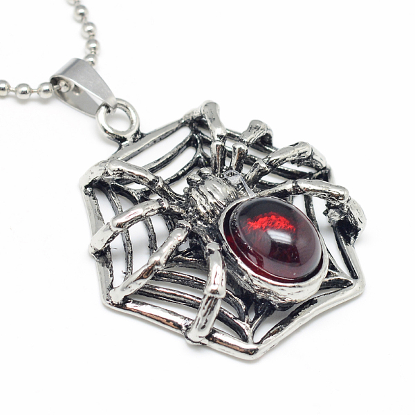 

PandaHall Alloy Glass Pendant Necklaces, with Iron Ball Chains, Spider, Antique Silver, 23.6 inch(60cm), 2mm Glass