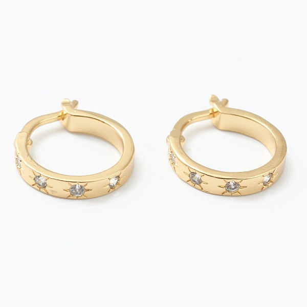 

PandaHall Brass Micro Pave Clear Cubic Zirconia Hoop Earrings, Ring with Star, Real 18K Gold Plated, 18x16x3mm, Pin: 1x0.8mm Brass Ring...