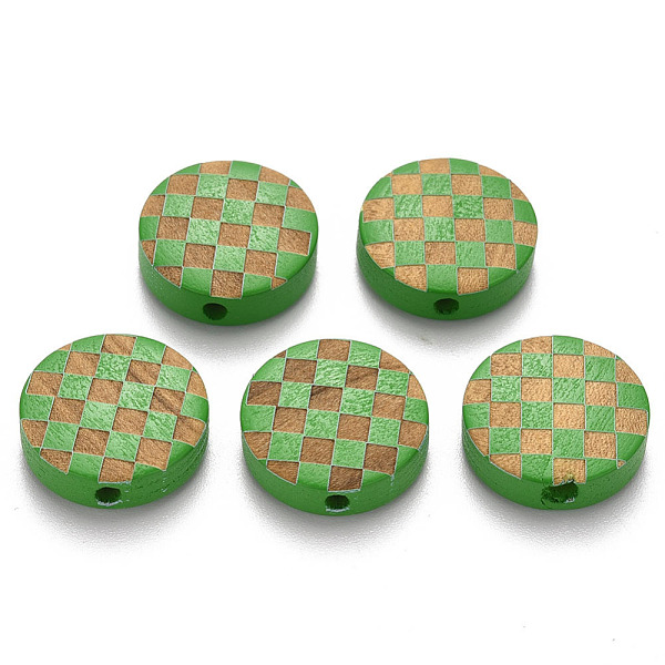 

PandaHall Painted Natural Wood Beads, Laser Engraved Pattern, Flat Round with Grid Pattern, Medium Sea Green, 15x5mm, Hole: 1.8mm Schima...