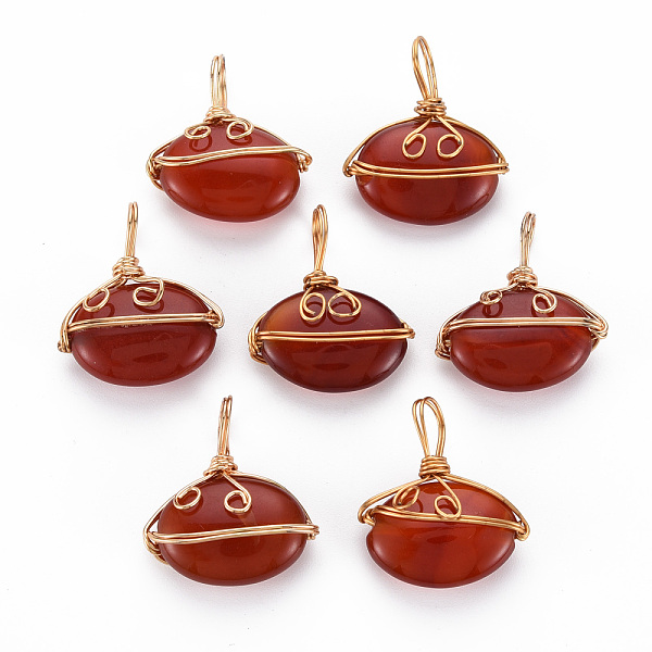 

PandaHall Natural Agate Pendants, with Golden Brass Findings, Dyed, Oval, FireBrick, 22~24x20~21x6~8mm, Hole: 6~7x4~5mm Natural Agate Oval..., Red