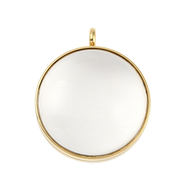 

PandaHall Ion Plating(IP) 304 Stainless Stee Locket Pendants, with Glass, Flat Round Charm, Real 18K Gold Plated, 41x34x17mm, Hole: 5mm 304...