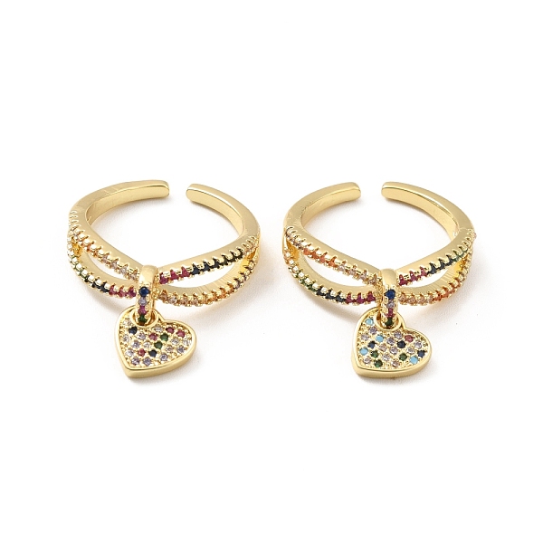 

PandaHall Rhinestone Heart Charm Open Cuff Ring, Real 18K Gold Plated Brass Jewelry for Women, Cadmium Free & Lead Free, Mixed Color, US..., Multicolor
