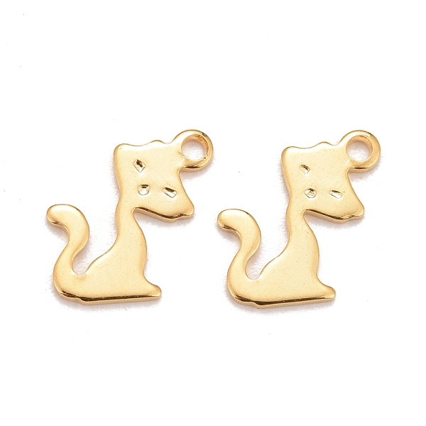 

PandaHall 201 Stainless Steel Charms, Cat, Real 24k Gold Plated, 13.5x8.5x0.8mm, Hole: 1.2mm 201 Stainless Steel Cat Shape