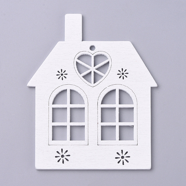 

PandaHall Natural Poplar Wood Big Pendants, Spray Painted, for Christmas, House, White, 78.5x65.5x2.5mm, Hole: 2.5mm Wood Others White
