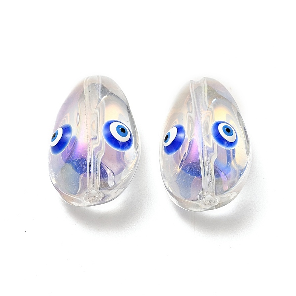 

PandaHall Transparent Glass Beads, with Enamel, Teardop with Evil Eye Pattern, Blue, 20.5x13x10mm, Hole: 1.2mm Glass Teardrop Blue