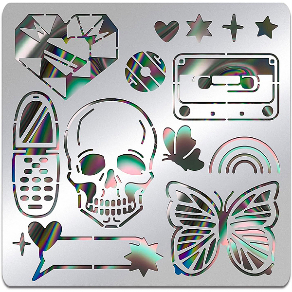 

PandaHall BENECREAT Y2k Metal Stencils, Butterfly Cell Phone Skeleton Tape Stainless Steel Stencils Journal Template for Wood Carving...
