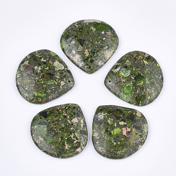 

PandaHall Synthetic Gold Line Regalite/Imperial Jasper/Sea Sediment Jasper Pendants, Dyed, teardrop, Lime Green, 40.5x40.5x7mm, Hole: 1.2mm...