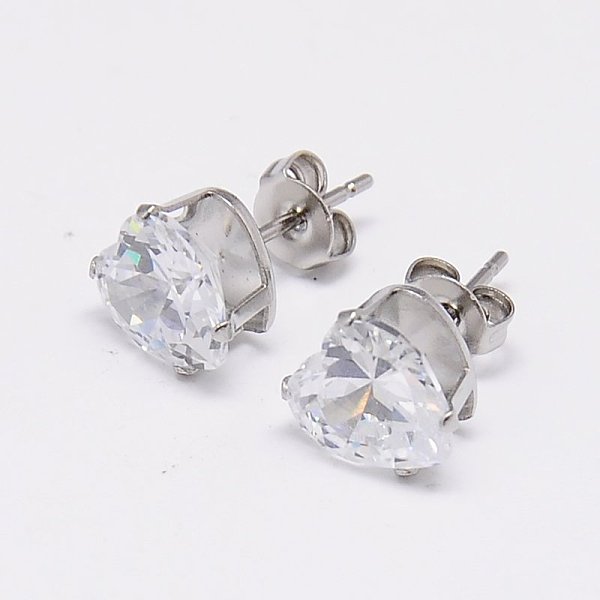 

PandaHall Cubic Zirconia Ear Studs, with Stainless Steel Base, Heart, Stainless Steel Color, 6x6mm, Pin: 0.7mm Cubic Zirconia