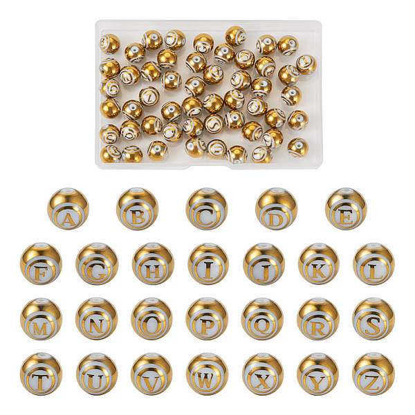 

PandaHall 52Pcs 26 Style Electroplate Glass Alphabet Beads, Round with Initial Letter A~Z Pattern, Gold, 10mm, Hole: 1.4mm, 2Pcs/style Glass...