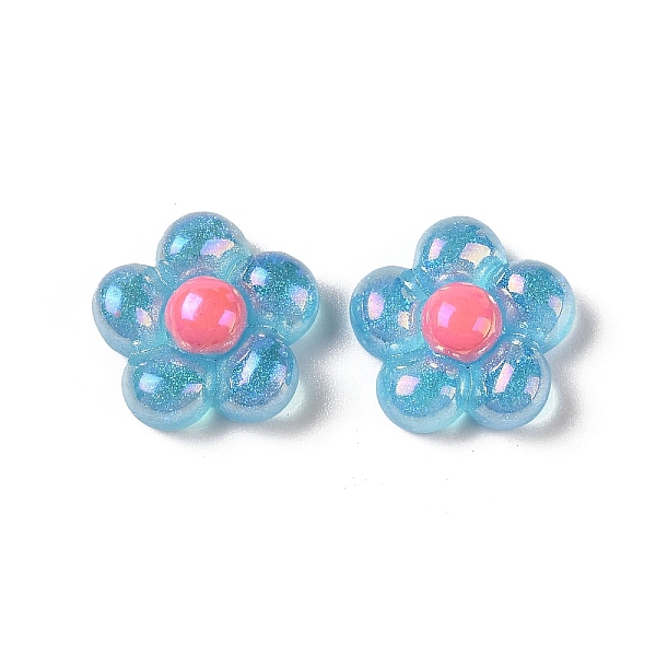 

PandaHall Glitter Plated Resin Cabochons, Flower, Sky Blue, 20x20x8mm Resin Flower