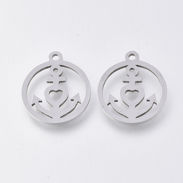 

PandaHall 201 Stainless Steel Pendants, Laser Cut Pendants, Flat Round with Anchor, Stainless Steel Color, 17.5x15x1mm, Hole: 1.4mm 201...