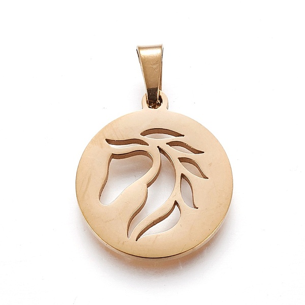 

PandaHall 304 Stainless Steel Pendants, Flat Round with Horse, Golden, 19~20x16~17x1.5mm, Hole: 5x2.5mm 304 Stainless Steel Flat Round
