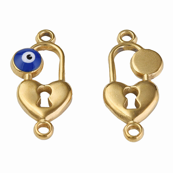 

PandaHall 304 Stainless Steel Enamel Connector Charms, Golden, Heart-Shaped Lock with Evil Eye, Dark Blue, 23x11x3mm, Hole: 1.5mm 304...