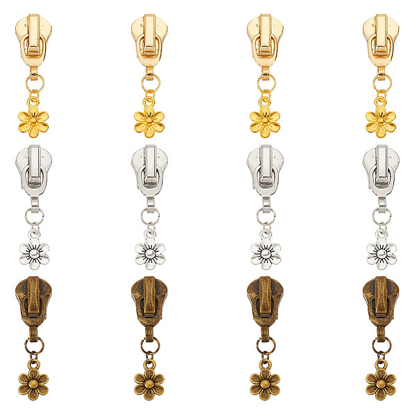 

PandaHall Alloy Replacement Zipper Sliders, 6-Petal Flower Pendant Zipper Pull , Mixed Color, 3.9cm, 3pcs/set Alloy