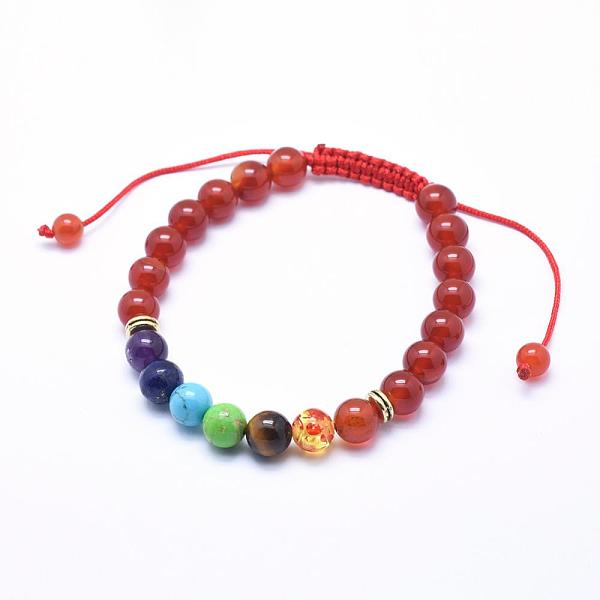 

PandaHall Natural Carnelian Braided Bead Bracelets, with Alloy Spacer Beads and Nylon Cord, 2-1/4 inch(57mm) Carnelian Red