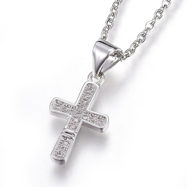 

PandaHall 304 Stainless Steel Pendant Necklaces, with Cubic Zirconia, Cross, Clear, Stainless Steel Color, 17.6 inch(45cm), Pendant...