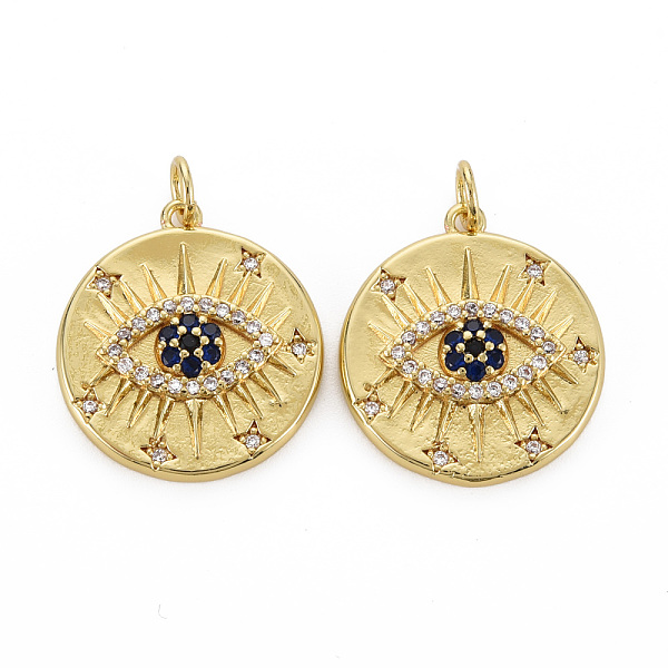 

PandaHall Brass Micro Pave Cubic Zirconia Pendants, with Jump Rings, Nickel Free, Flat Round with Eye, Real 16K Gold Plated, 21x19x4mm, Jump..., Clear
