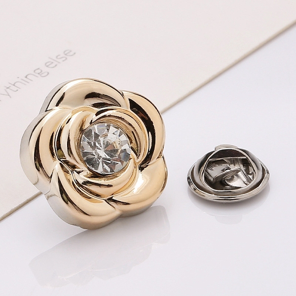 PandaHall Plastic Brooch, Alloy Pin, with Rhinestone, for Garment Accessories, Flower, Crystal, 18mm Plastic Flower Clear