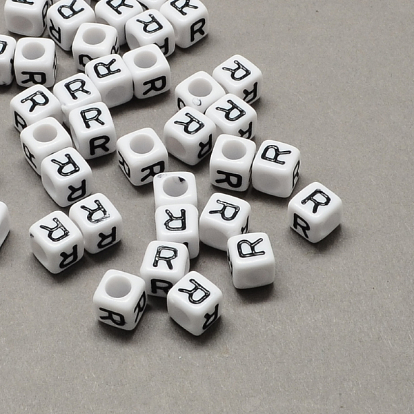 

PandaHall Large Hole Acrylic Letter European Beads, Horizontal Hole, White & Black, Cube with Letter.R, 6x6x6mm, Hole: 4mm Acrylic Cube...