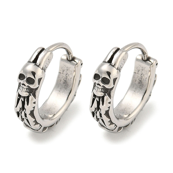 

PandaHall 316 Surgical Stainless Steel Hoop Earrings, Skull, Antique Silver, 14x3.5mm 316 Surgical Stainless Steel Skull