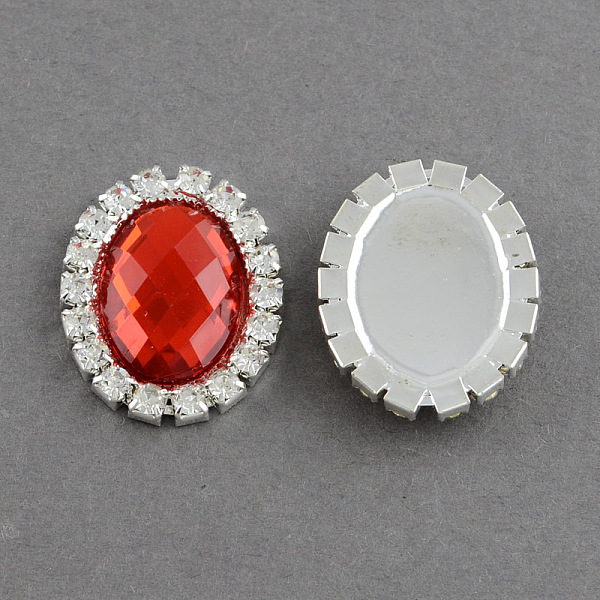 

PandaHall Shining Flat Back Faceted Oval Acrylic Rhinestone Cabochons, with Grade A Crystal Rhinestones and Brass Cabochon Settings, Silver..., Red