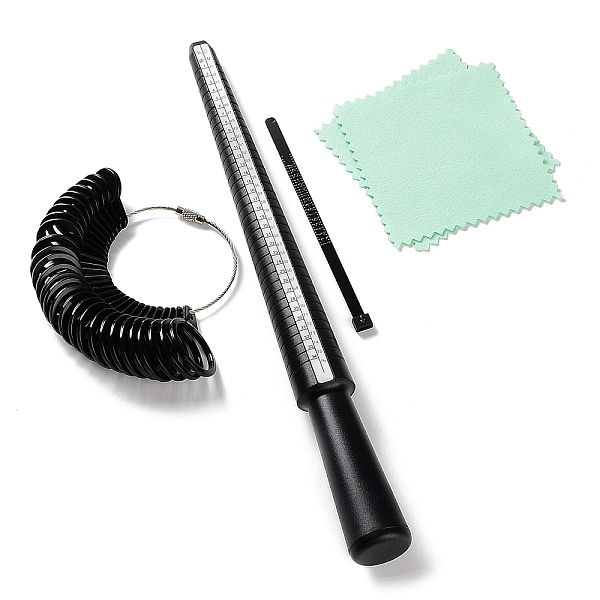 

PandaHall 1 Set Plastic Finger Ring Measuring Tools Set, Including 30Pcs Ring Mandrel, with 2Pcs Silver Polishing Cloth, Black, 26x2.5cm...