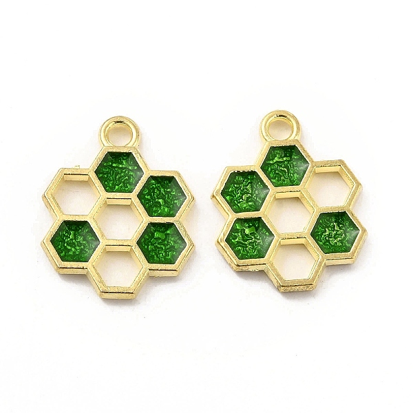 

PandaHall Alloy Enamel Pendants, Honeycomb Charm, Golden, Green, 19x15x1.5mm, Hole: 2mm Alloy+Enamel Hexagon Green