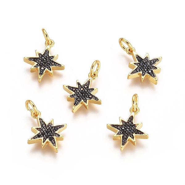 

PandaHall Brass Micro Pave Cubic Zirconia Charms, with Jump Rings, Twinkling Star, Black, Gunmetal & Golden, 14x12x2mm, Hole: 3mm...