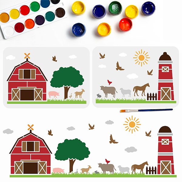 

PandaHall MAYJOYDIY 2pcs Farmhouse Stencils Farm Theme Stencils Cow Sheep Horse Chicken Pig Bird Farm Animal Template Combination Size...