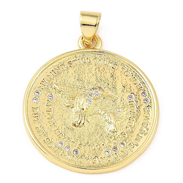 

PandaHall Rack Plating Brass Micro Pave Cubic Zirconia Pendants, Long-Lasting Plated, Cadmium Free & Lead Free, Flat Round with Hummingbird..., Clear