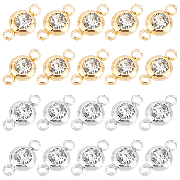 

PandaHall UNICRAFTALE 20pcs 2 Colors Glass Connector Charms 12x6.5mm Stainless Steel Crystal Rhinestone Link Charms Flat Round Diamond..., Clear