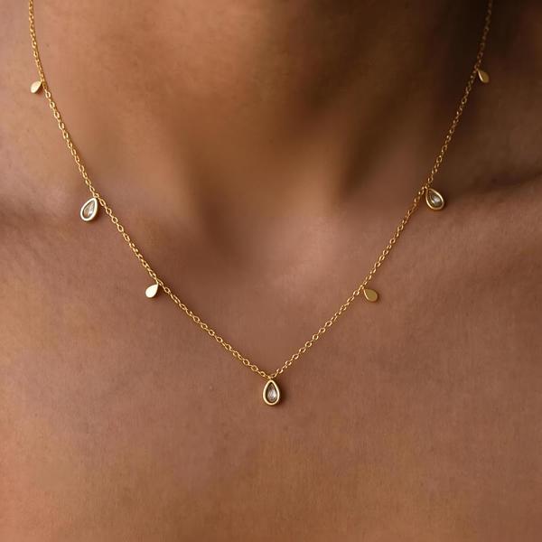 Colliers pendentifs géométriques en forme de larme en acier inoxydable 304 sertis de zirconiums cubiques transparents pour femmes