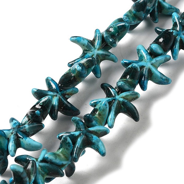 

PandaHall Synthetic Turquoise Dyed Beads Strands, Fuel Injection Effect, Starfish, Light Sea Green, 13.5~14x14~15x5mm, Hole: 1.5mm, about...