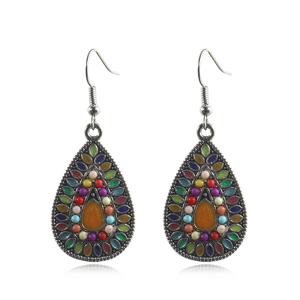 

PandaHall Bohemia Style Alloy Dangle Earrings, with Enamel, Teardrop, Antique Silver, Colorful, 50x20mm Alloy