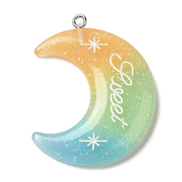 

PandaHall Gradient Color Translucent Resin Pendants, Glitter Moon Charms with Platinum Tone Iron Loops, Light Green, 40x34x5mm, Hole: 2mm...
