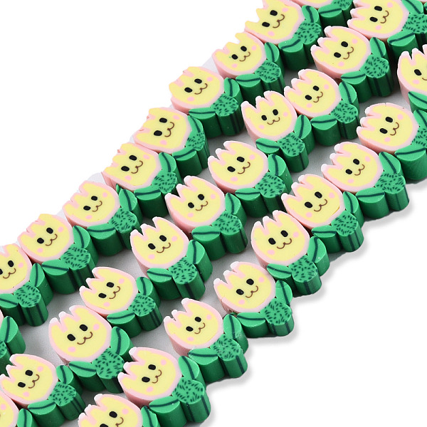 

PandaHall Handmade Polymer Clay Beads Strands, Flower with Expression, Yellow, 10.5~12x7~8.5x4.5~5.5mm, Hole: 1.6mm, about 40pcs/strand...