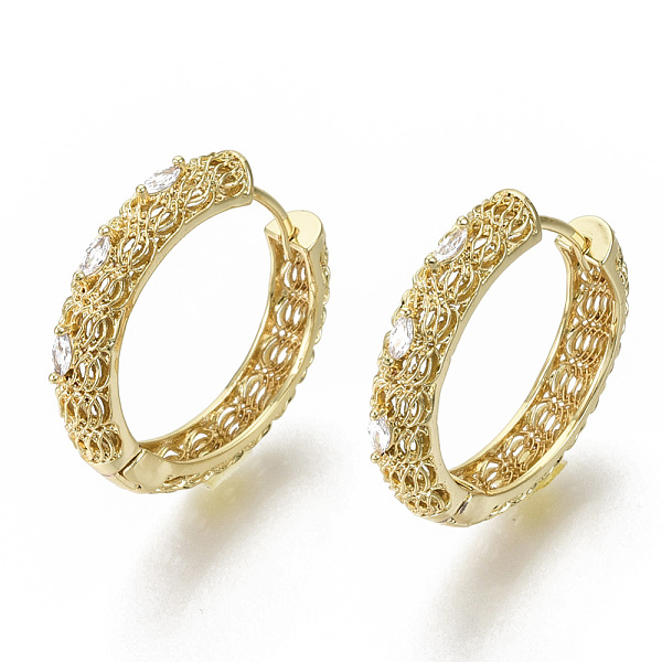 

PandaHall Brass Micro Pave Clear Cubic Zirconia Huggie Hoop Earrings, Nickel Free, Hollow Ring, Real 18K Gold Plated, 31.5x5.5mm, Pin: 1x1mm...