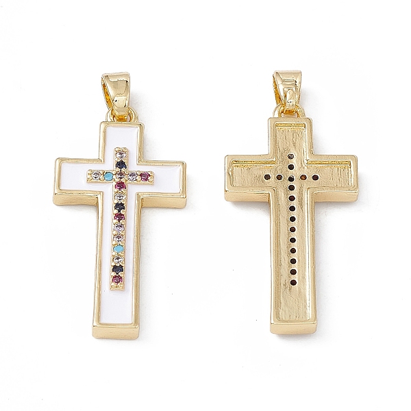 

PandaHall Brass Colorful Cubic Zirconia Pendants, Enamel Style, Cross Charms, Real 18K Gold Plated, White, 27.5x14x3mm, Hole: 4x2.5mm...
