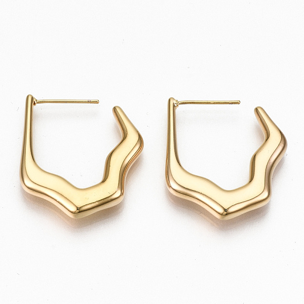 

PandaHall Brass Half Hoop Earrings, Stud Earring, Nickel Free, Real 18K Gold Plated, 22.5x25.5x3.5mm, Pin: 0.7mm Brass Others