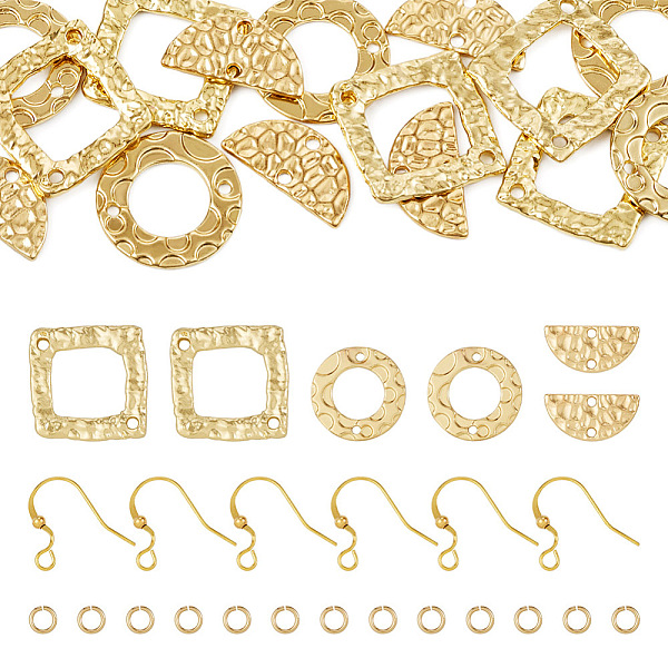 

PandaHall Geometry Earring Making Kit, Including Ring & Rhombus & Half Round Alloy Connector Charms, Brass Earring Hooks, Golden, 72Pcs/box...