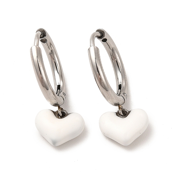 

PandaHall White Enamel Heart Dangle Hoop Earrings, 304 Stainless Steel Jewelry for Women, Stainless Steel Color, 21mm, Pin: 0.9mm 304...