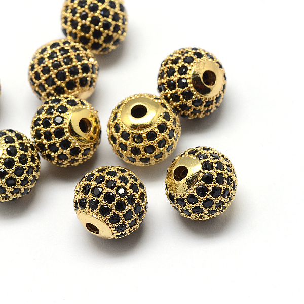 

PandaHall Rack Plating Brass Cubic Zirconia Beads, Long-Lasting Plated, Round, Black, Golden, 9.5~10x9~9.5mm, Hole: 2mm Brass+Cubic Zirconia...