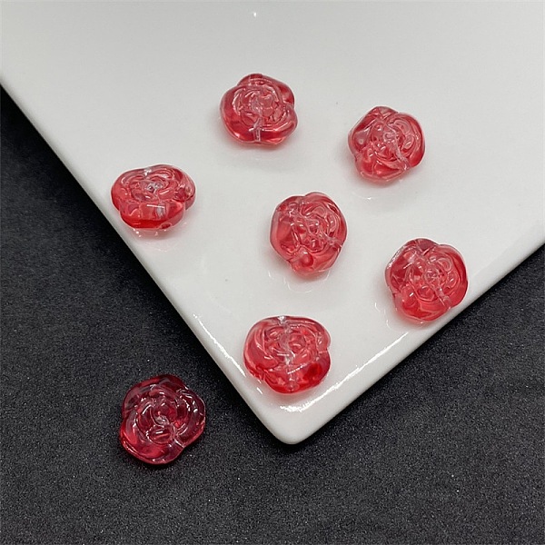 

PandaHall Glitter Lampwork Beads, Rose, Red, 12.5x14x9mm, Hole: 1.2mm Lampwork Flower Red
