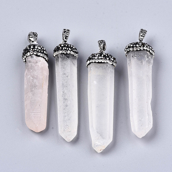 

PandaHall Natural Quartz Crystal Big Pendants, with Grass Rhinestone, Hexagonal Prism, 51~63x15~18x13~17mm, Hole: 6x4mm Quartz Crystal..., Black