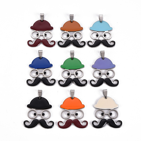 

PandaHall 201 Stainless Steel Enamel Pendants, Human with Mustache and Hat, Mixed Color, 35x31.5x2mm, Hole: 8x4mm Stainless Steel+Enamel..., Multicolor